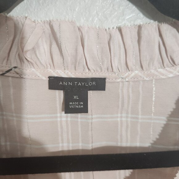 Ann Taylor Blouse XL Sleeveless Pink Plaid Ruffle Trim - Picture 2 of 10